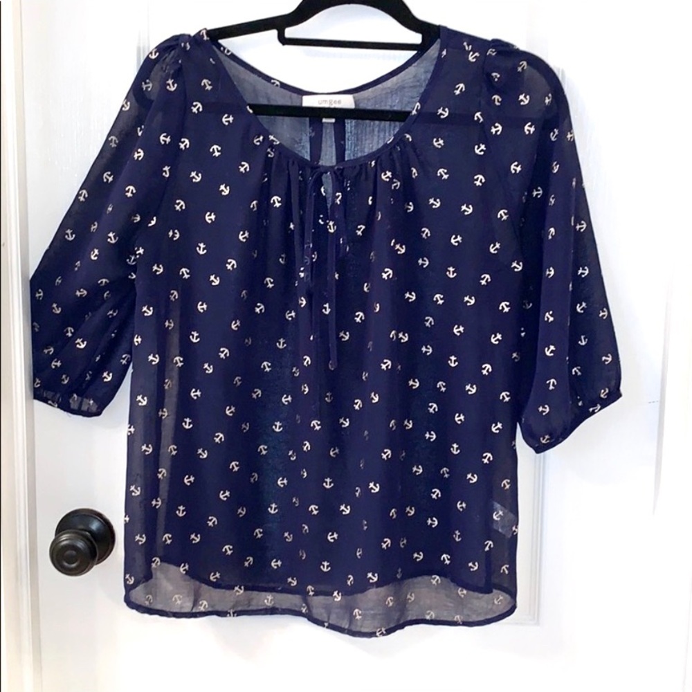 Umgee Sheer blue anchor blouse
